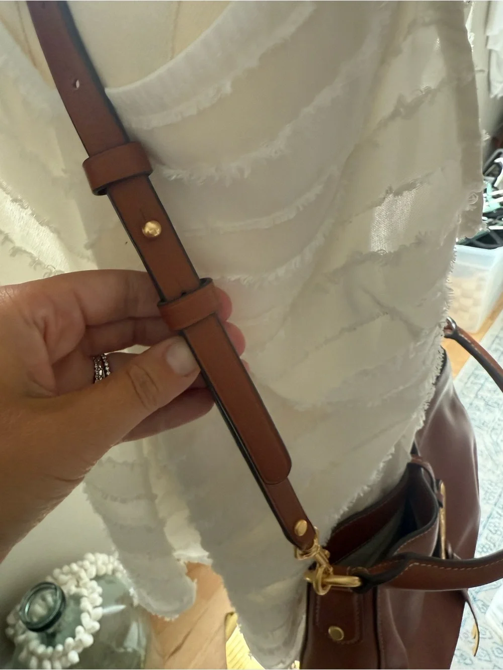 Tory Burch Brown Leather Crossbody Hobo with Logo Medallion